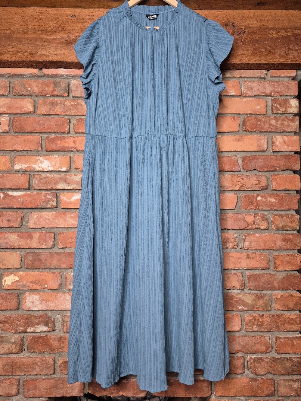 BloomChic Blue Textured Ruffle Sleeve Elastic Waist A Line Midi Maxi Dress 18 20